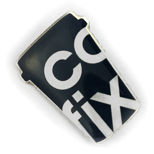 заливной значок cofix индивидуальной формы из нейзильбера. Изготовление заливных значков с логотипом на заказ. Собственное производство в москве
